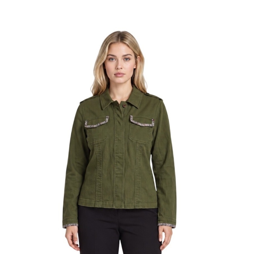 Tommy Jeans Utility Jacket Women's Size XL Olive Green Floral Military Vintage